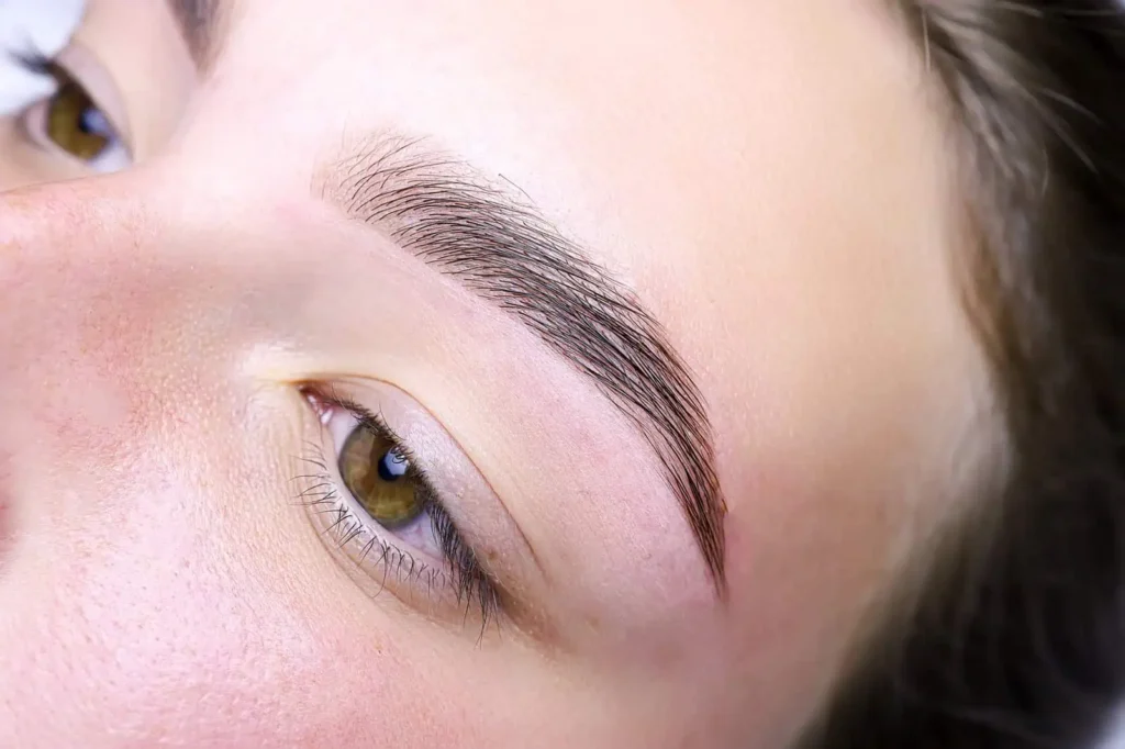 photo of brow lamination and waxing showing groomed, lifted eyebrows in Provo, UT.
