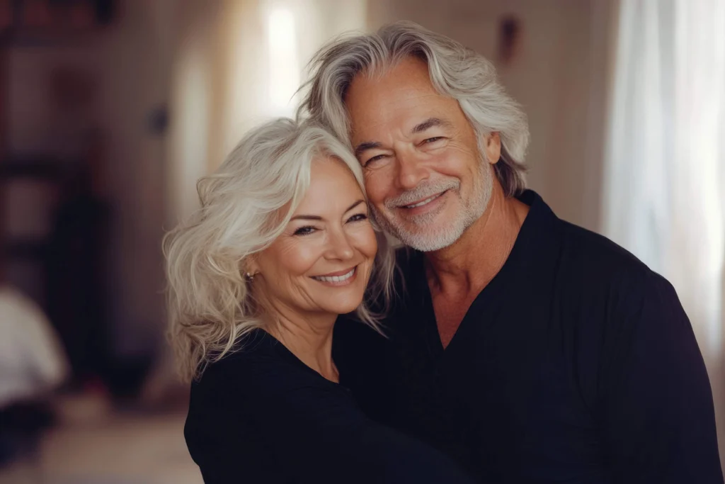 Smiling mature couple representing bioidentical hormone replacement therapy (BHRT) benefits at Optimal Health Family Practice & Medspa