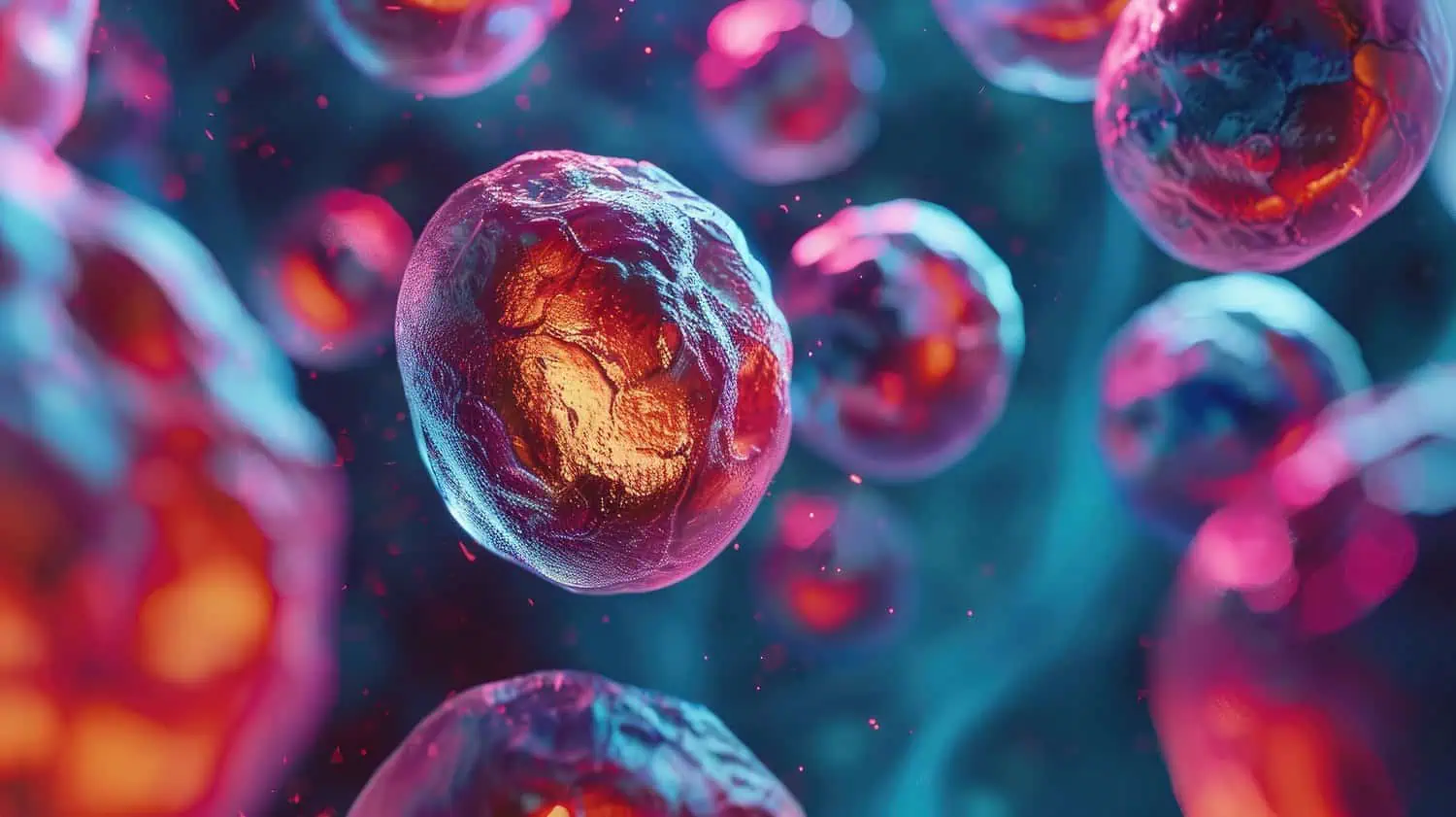 An illustration of round cells in red and blue
